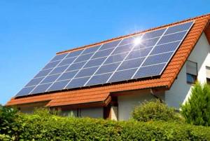 Solar panel on a red roof